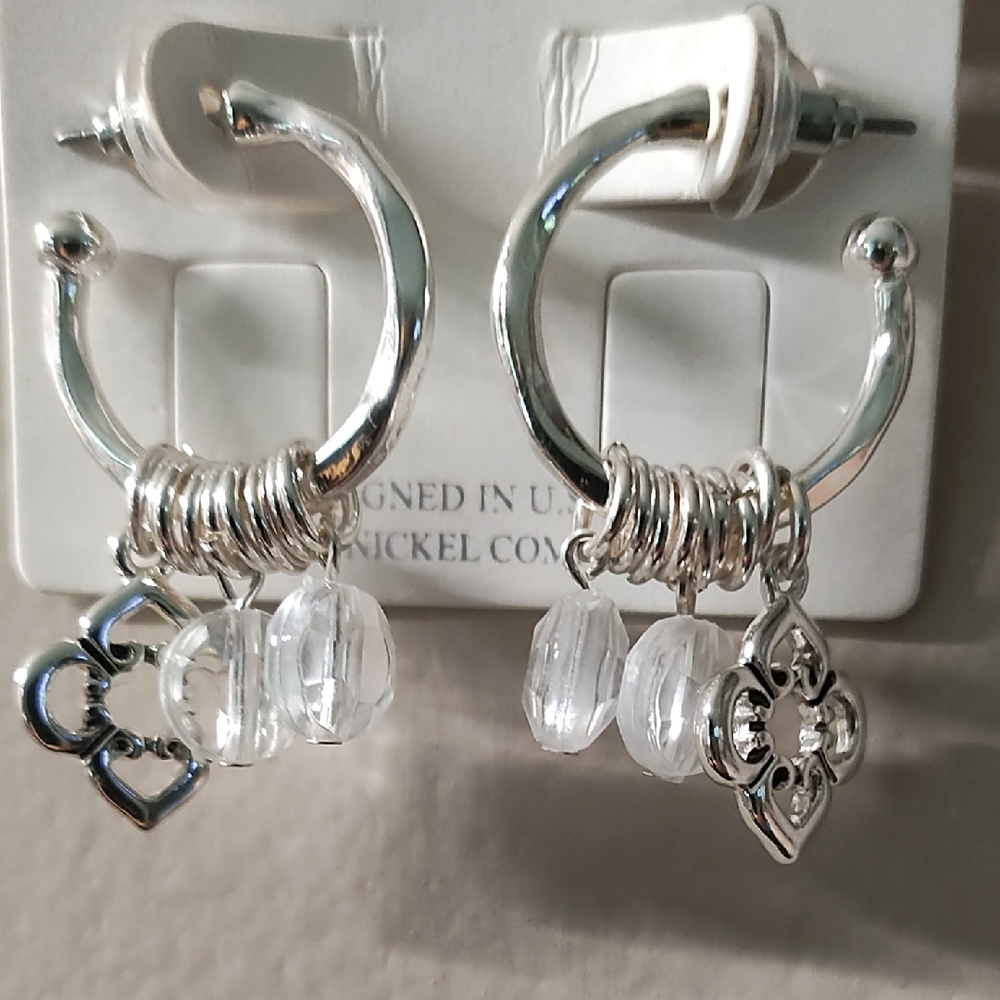 Silver Charm Hoop Earrings